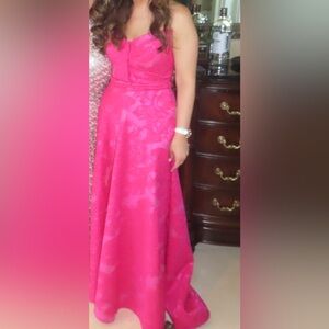 Strapless Floral Jacquard Pink Evening Gown